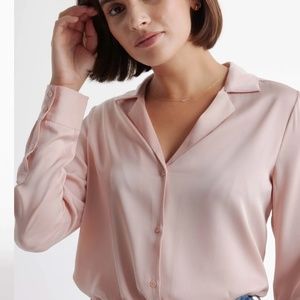 NWOT Washable Stretch Silk Notch Collar Blouse - pink size M